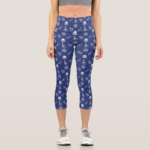 Segel Muster Weiß auf Navy Blue Capri Leggings