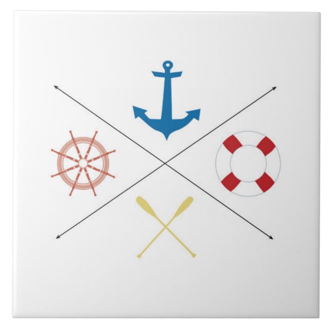 Segel-Segelboot Nautic Anchor Ore Display Tile Fliese (Vorderseite)