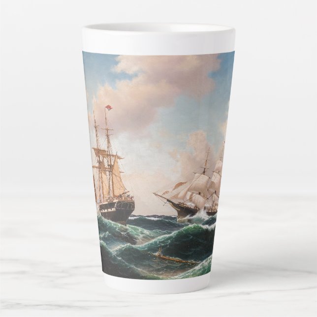 Segel Tall Clipper Ship Ocean Waves Latte Tasse (Vorderseite)