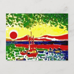 Segel und Sonnenuntergang Postkarte