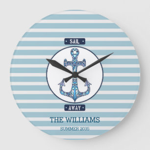 Segel weg Nautical Anchor - Personalisierte Küste  Große Wanduhr