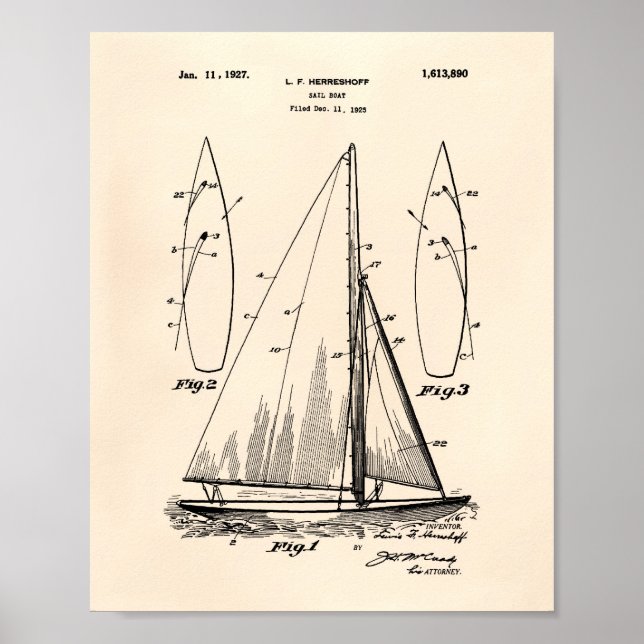 Segelboot 1927 Patent Art Old Peper Poster (Vorne)