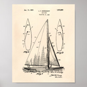 Segelboot 1927 Patent Kunst Alter Papier Poster