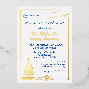 Segelboot 50. Hochzeitstag Gold Folieneinladung