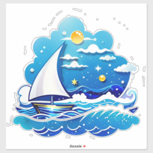 Segelboot-Abenteuer unter mondbeschienenem Himmel Aufkleber
