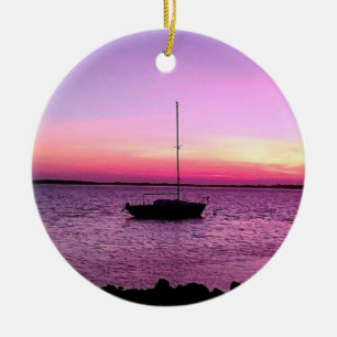 SEGELBOOT AM SONNENREISESCHRISTMAS/FUN ORNANATION KERAMIKORNAMENT