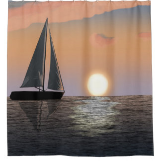 Segelboot am Sonnenuntergang-Duschvorhang Duschvorhang