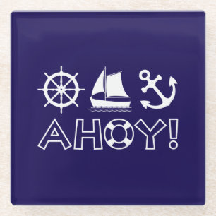Segelboot-Anker-Rad Ahoy! Weiß Glasuntersetzer