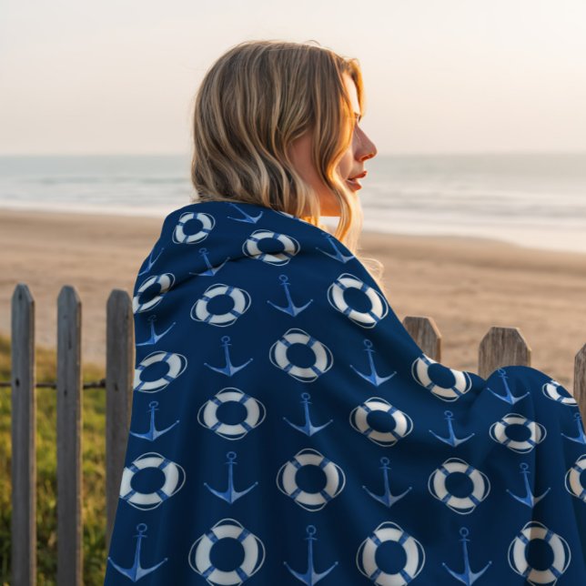 Segelboot-Anker + Rettungsring  Fleecedecke (Sail Away Blanket Navy)