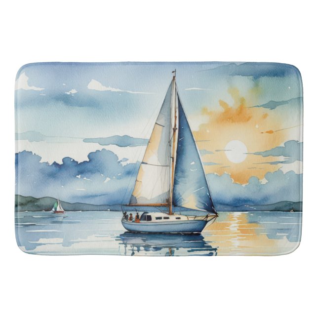 Segelboot Aquarell auf dem Lago Maggiore Badematte (Vorderseite)