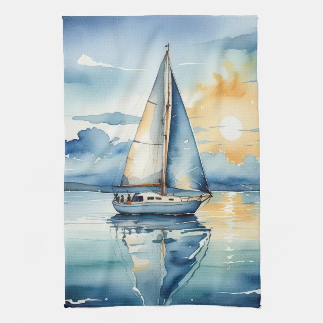 Segelboot Aquarell auf dem Lago Maggiore Geschirrtuch (Vertikal)