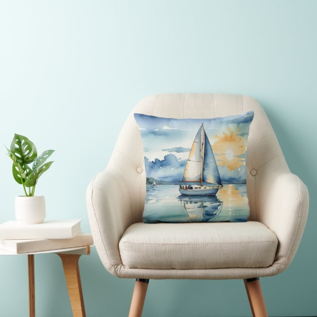 Segelboot Aquarell auf dem Lago Maggiore Kissen (Stuhl )