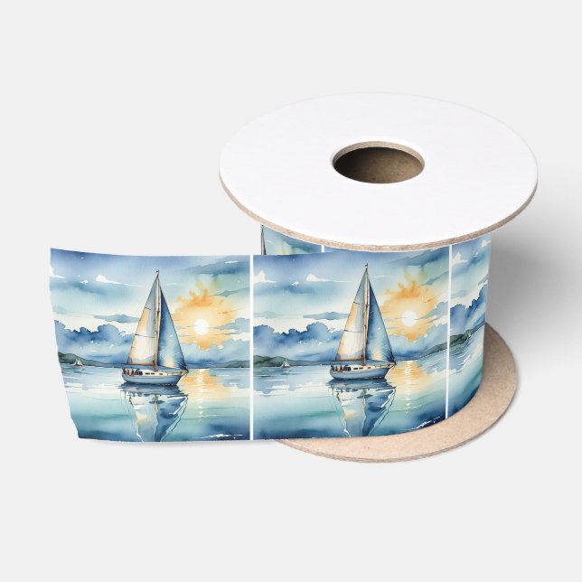 Segelboot Aquarell auf dem Lago Maggiore Satinband (Spule)