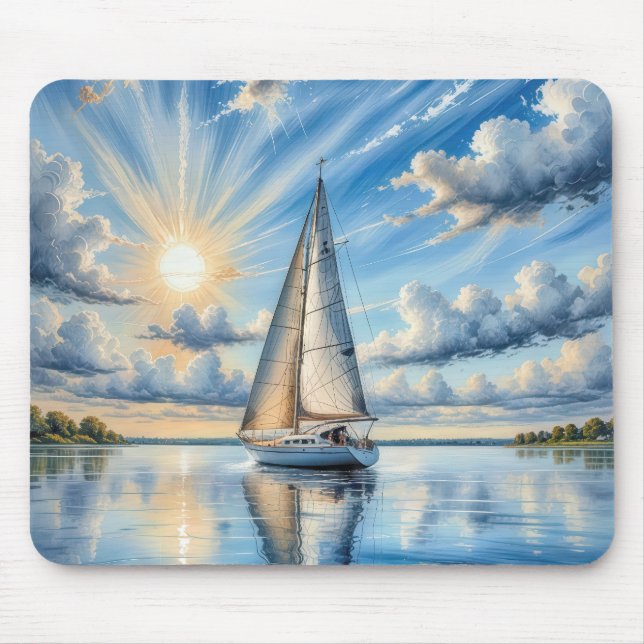 Segelboot Aquarell im Sonnenschein Mousepad (Vorne)