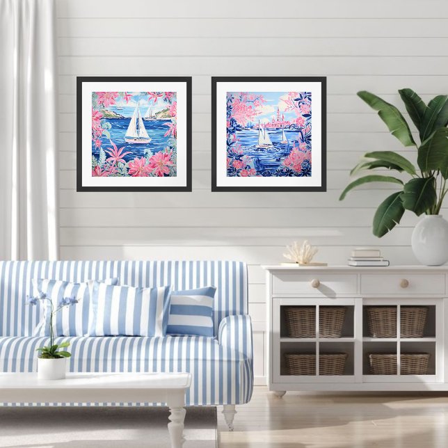 Segelboot Aquarell Rosa Tropischer Platz Poster (Von Creator hochgeladen)