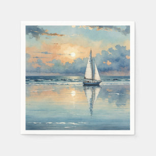 Segelboot Aquarellbahn auf Ozeanmalerei Serviette