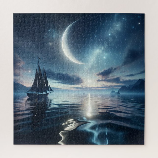 Segelboot auf dem Moonlit Wasser (Vertikal)