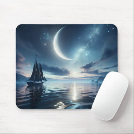 Segelboot auf dem Moonlit Wasser Mousepad