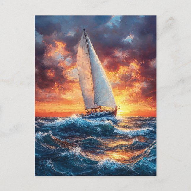 Segelboot auf Rough Seas Painting Postkarte (Vorderseite)