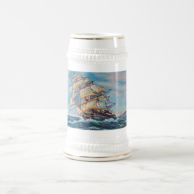 Segelboot auf Rough Waters Ölgemälde Bierglas (Mittel)