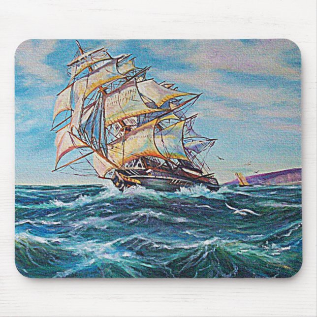 Segelboot auf Rough Waters Ölgemälde Mousepad (Vorne)