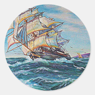 Segelboot auf Rough Waters Ölgemälde Runder Aufkleber