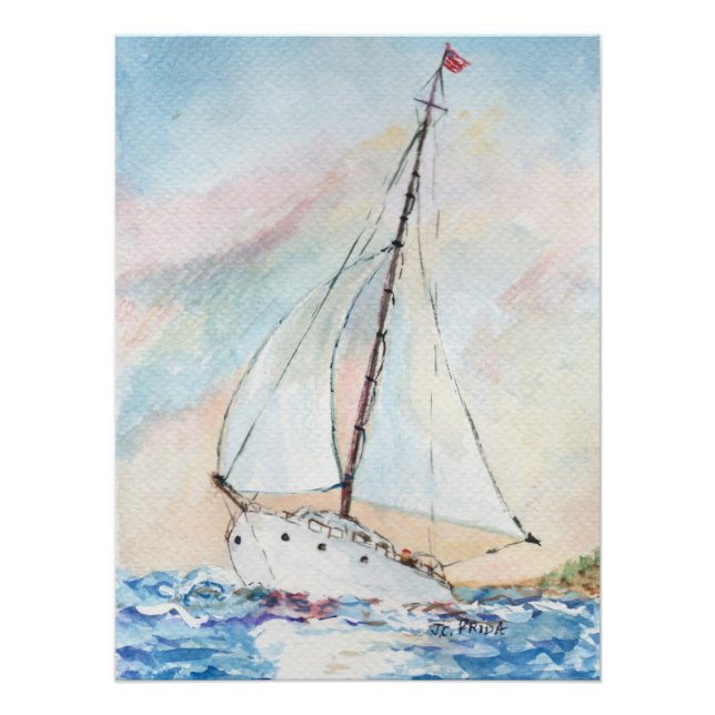 Segelboot auf Sea Fine Art Malerei Poster (Vorderseite)