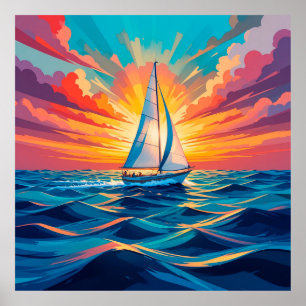 Segelboot auf See während eines atemberaubenden So Poster