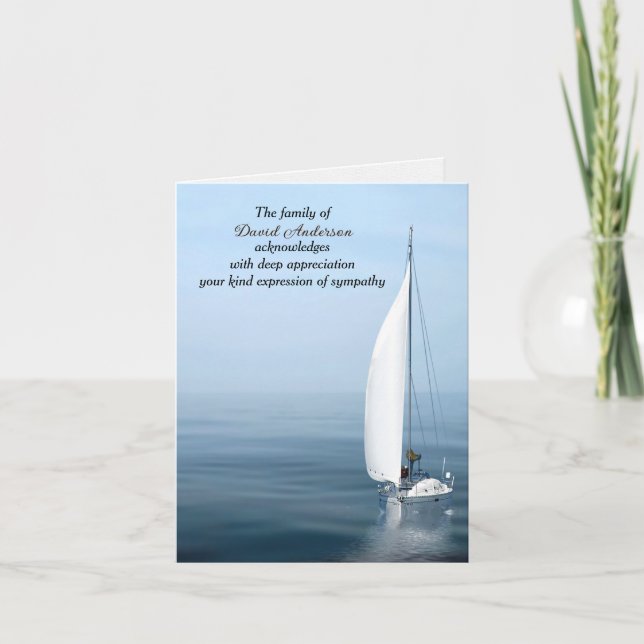 Segelboot auf Wasser für Beileid Danke Karte (Vorderseite)