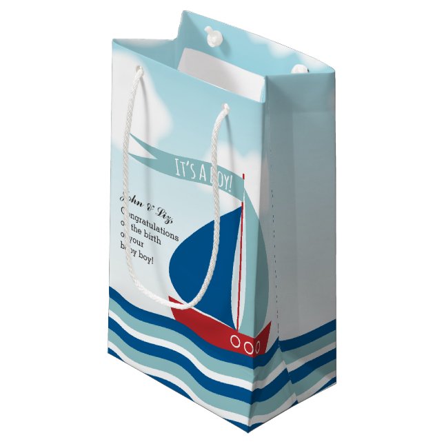 Segelboot auf Wasser ist es ein Junge, neues Kleine Geschenktüte (Vorderseite Schrägansicht)