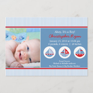 Segelboot-Baby-Geburt Annoucement Einladung