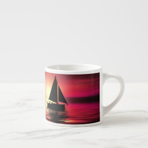 Segelboot bei Sonnenuntergang auf dem Meer Kunstde Espressotasse