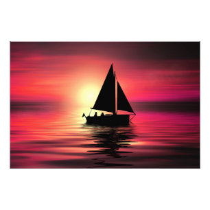 Segelboot bei Sonnenuntergang auf dem Meer Kunstde Fotodruck