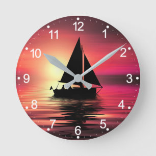 Segelboot bei Sonnenuntergang auf dem Meer Kunstde Runde Wanduhr
