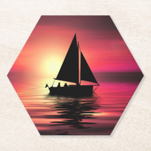Segelboot bei Sonnenuntergang auf dem Meer Kunstde Untersetzer