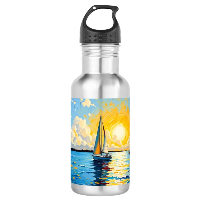 Segelboot bei Sonnenuntergang Edelstahlflasche (Vorderseite)