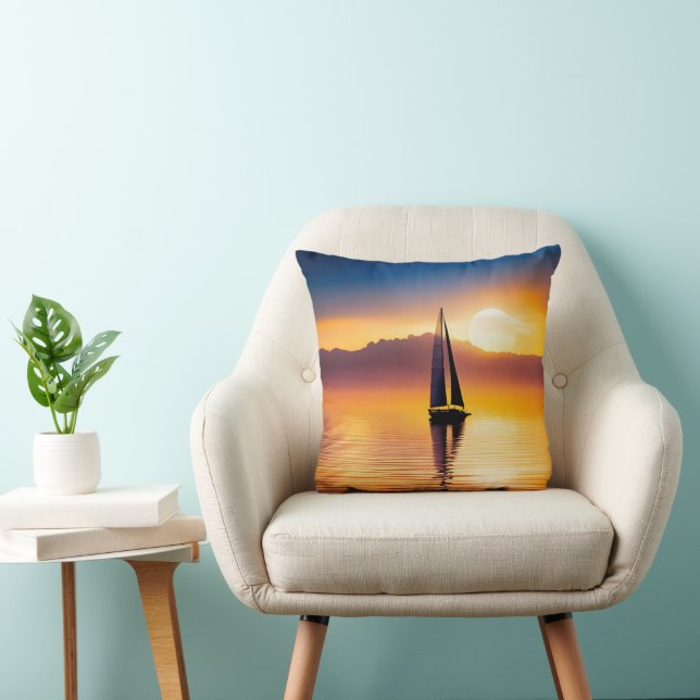 Segelboot bei Sonnenuntergang Kissen (Stuhl )
