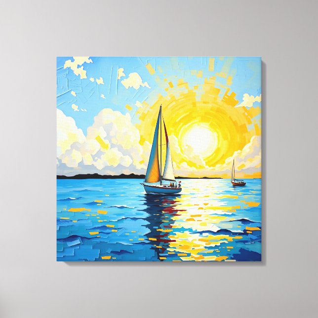 Segelboot bei Sonnenuntergang Leinwanddruck (Vorderseite)