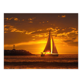 Segelboot bei Sonnenuntergang - Marina Del Rey, CA Fotodruck