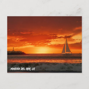 Segelboot bei Sonnenuntergang - Marina Del Rey, CA Postkarte