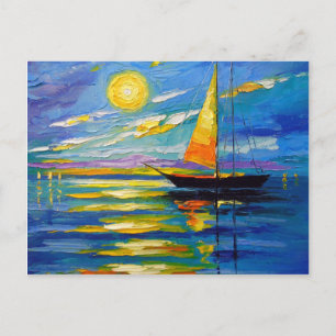 Segelboot bei Sonnenuntergang Postkarte