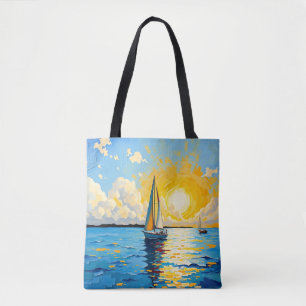 Segelboot bei Sonnenuntergang Tasche