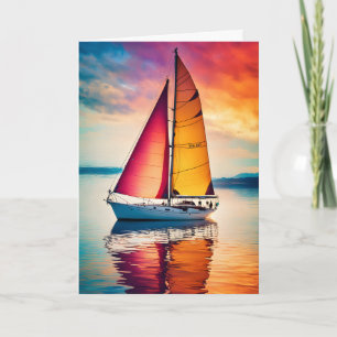 Segelboot bei Sonnenuntergang Vatertag Karte