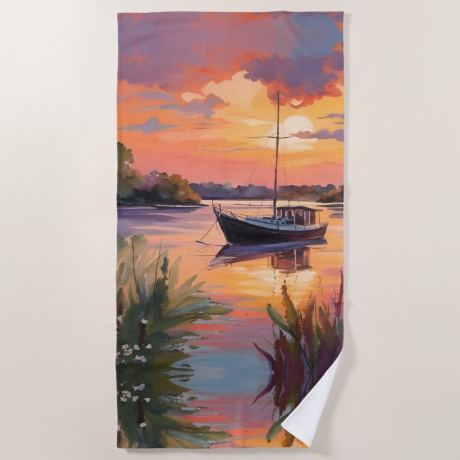 Segelboot bei Sunrise Strandtuch (Vorderseite)