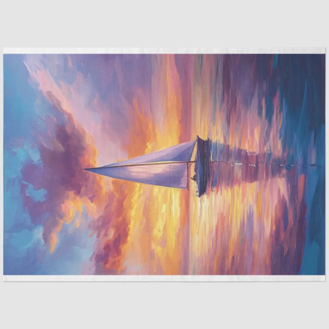 Segelboot bei Sunset Painting Decoupage Seidenpapier (Vorderseite)