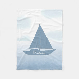 Segelboot Blaue Aquarellmalerei Fleecedecke