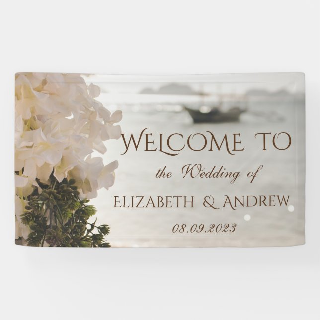 Segelboot Blume Beach Hochzeitsbanner Banner (Horizontal)