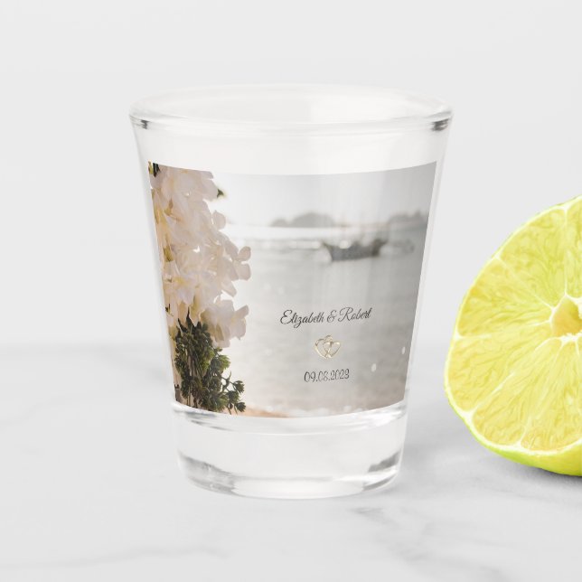 Segelboot Blume Strand Hochzeit Schnapsglas (Vorderseite)