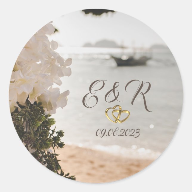 Segelboot Blume Strand Runder Aufkleber (Vorderseite)