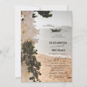 Segelboot Blumen Schrift Strandhochzeit Einladung